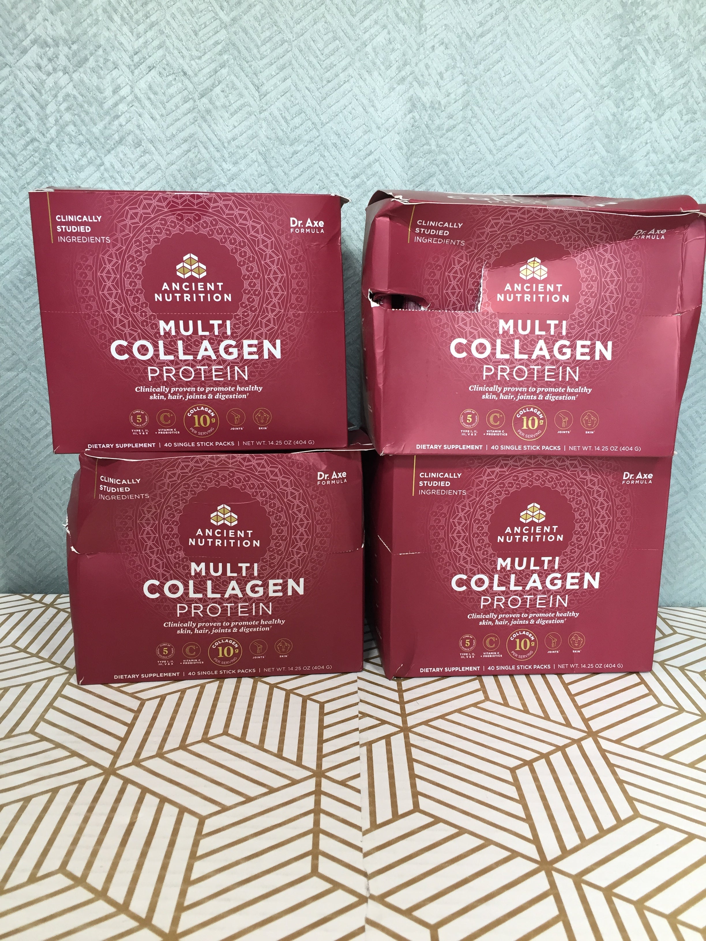 Collagen Powder Protein by Ancient Nutrition - LOT OF 4 - 40 Count Boxes (7849708945646)